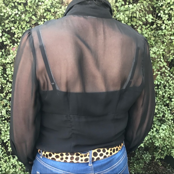 UNKOWN BRAND S Black Sheer Cascade Ruffle Blouse - Picture 11 of 12